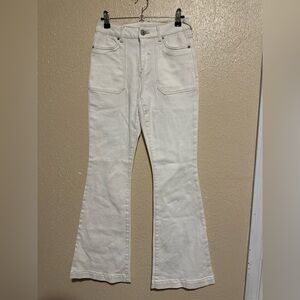 Happily Grey Off Whtie Jeans High Rise Flare Tan‎ Stitching Women’s Size 24